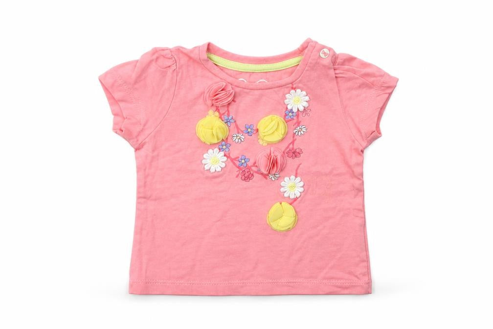 Front view of M girls’ pink floral basic t-shirt, size 3-6, months