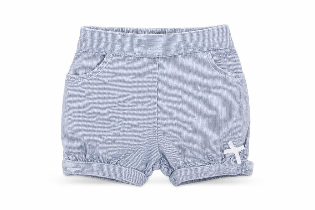 Front view of Debenhams girls’ blue capri leggings, size 3-6, months