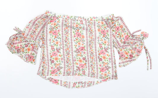 Very Womens White Floral  Basic Blouse Size 8
