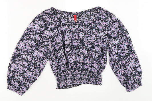 H&M Womens Black Floral  Basic Blouse Size 10