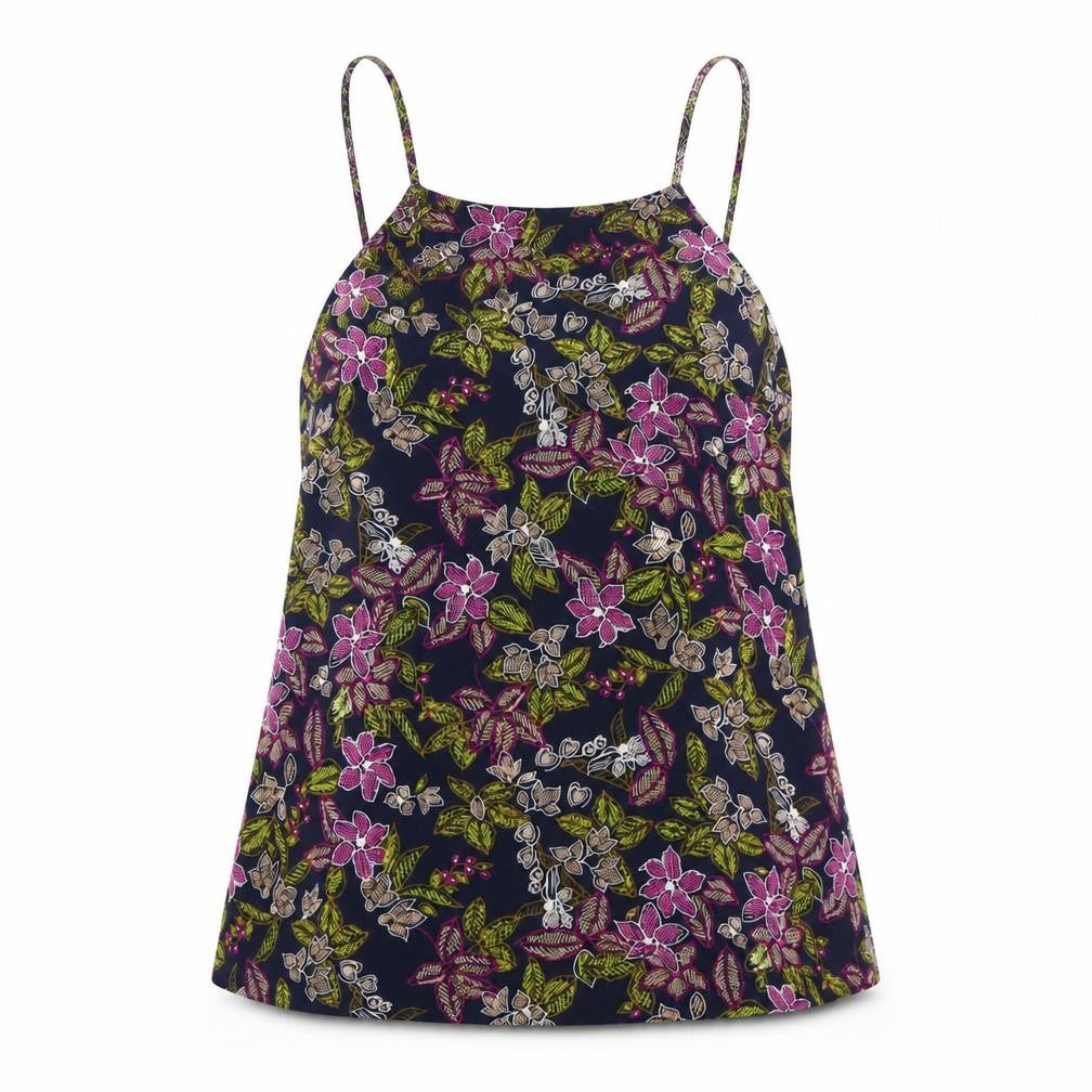 Front view of Papaya women’s blue floral basic tank, size UK 10, - summer