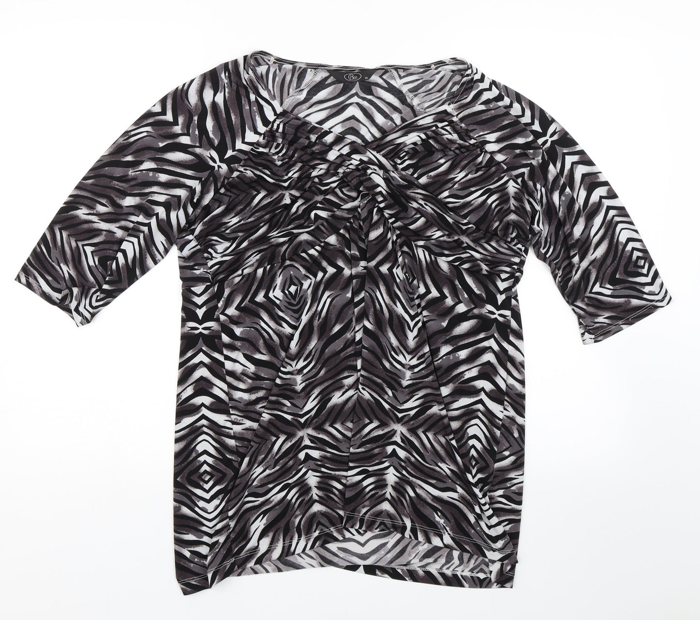 BM Womens Black Animal Print  Basic T-Shirt Size 16