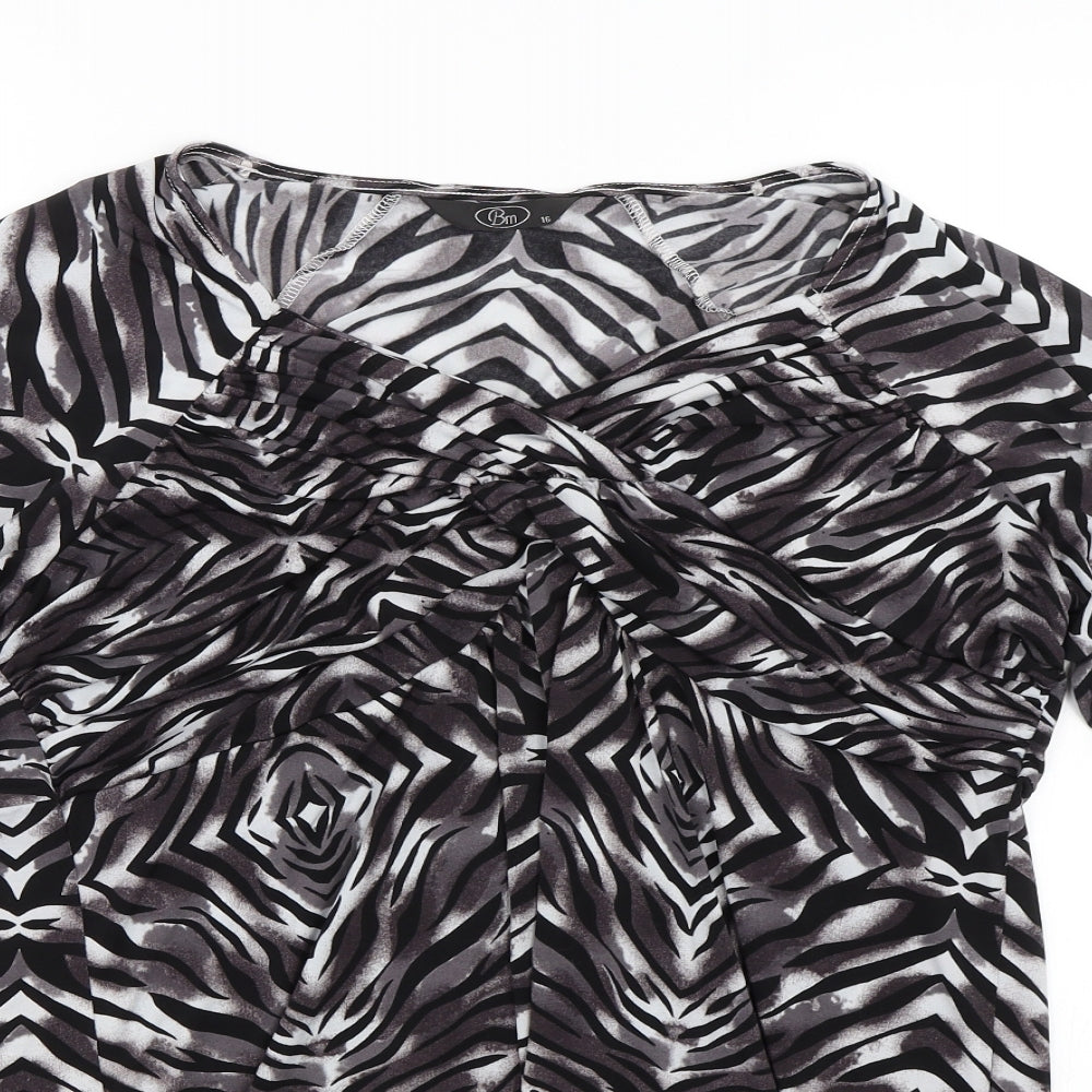 BM Womens Black Animal Print  Basic T-Shirt Size 16