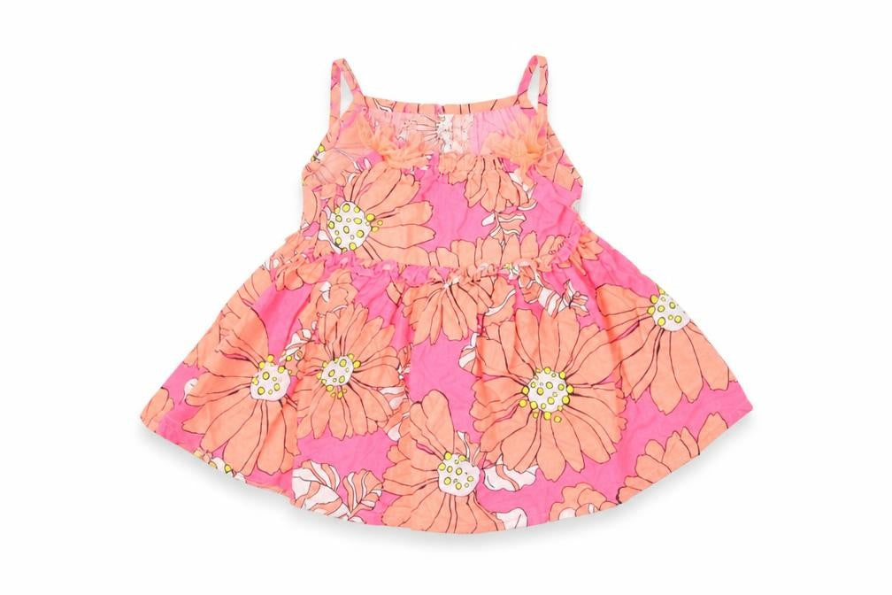 Front view of Next girls’ pink floral a-line, size 3-6, months