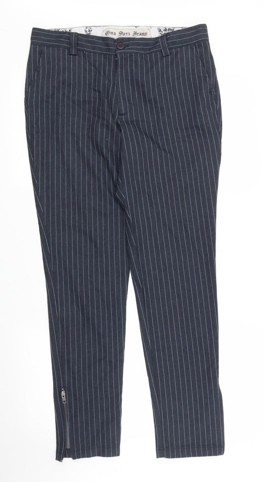 Preworn Womens Blue Striped  Carrot Trousers Size 32 in L29 in