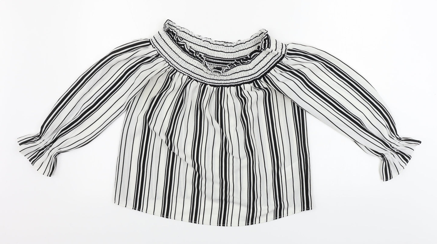 Lipsy Womens White Striped  Basic Blouse Size 10