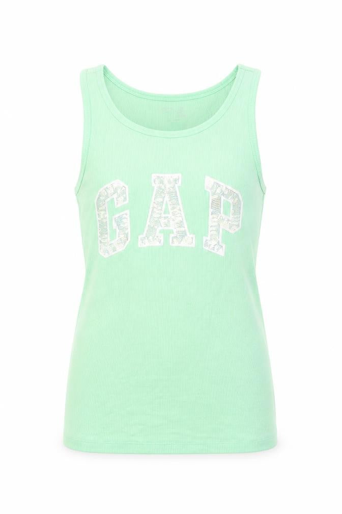 Front view of Gap girls’ green basic tank, size 8, years