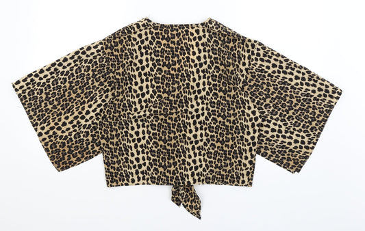 River Island Womens Orange Animal Print  Cropped Blouse Size 10