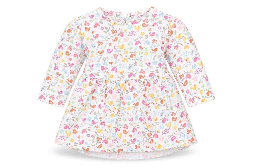 Front view of Mothercare girls’ white floral fit & flare, size 3-6, months