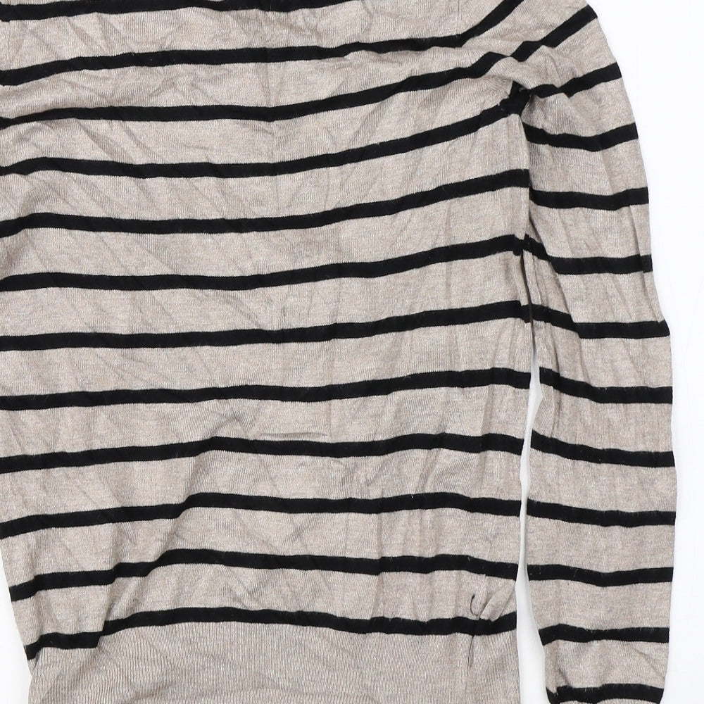 Marks & Spencer Womens Beige Striped  Cardigan Jumper Size 8