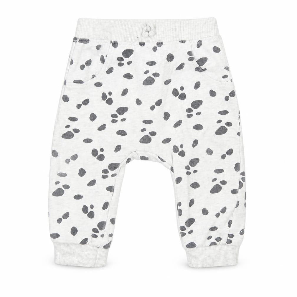 Front view of Disney boys’ grey animal print sweatpants, size 6-9, months - disney
