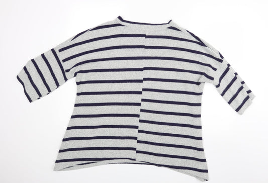 Roman Womens Grey Striped  Basic Blouse Size M