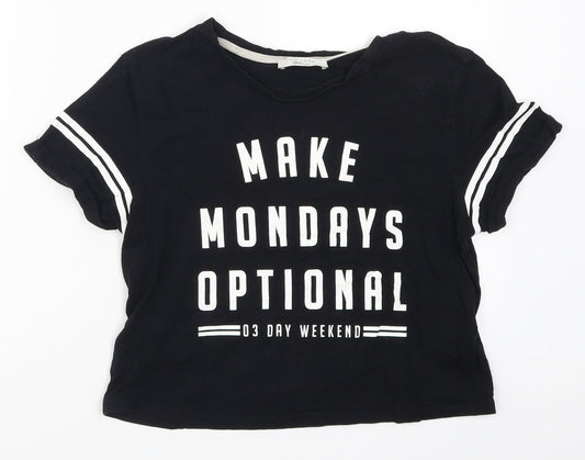 New Look Girls Black Striped  Basic T-Shirt Size M  - Make Mondays Optional