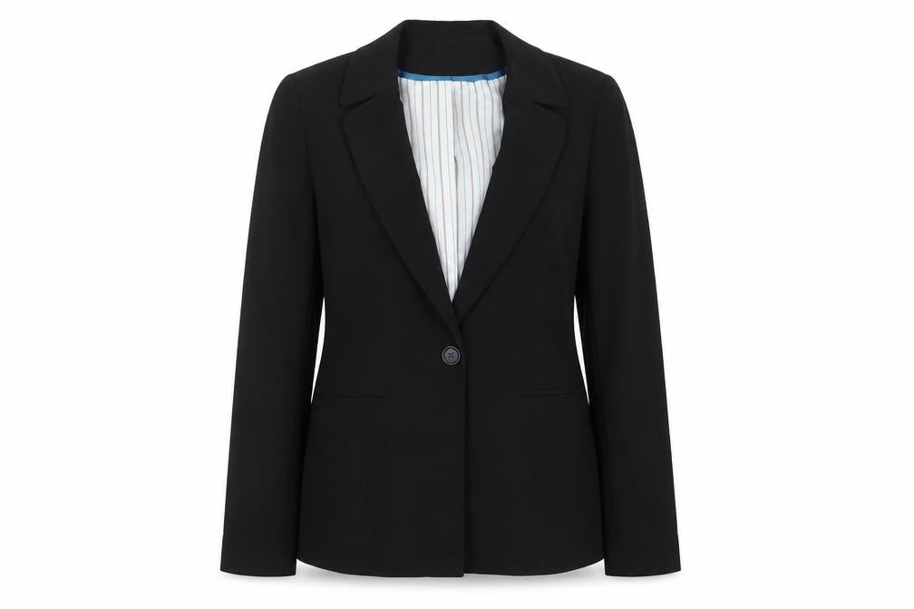 Front view of Denim Co women’s black jacket suit jacket, size UK 10
