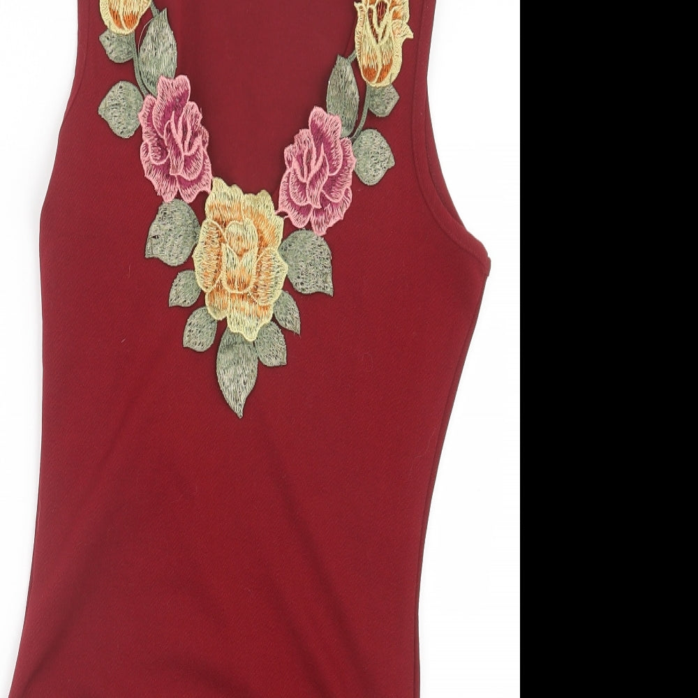 Boohoo Womens Red   Bodysuit One-Piece Size S