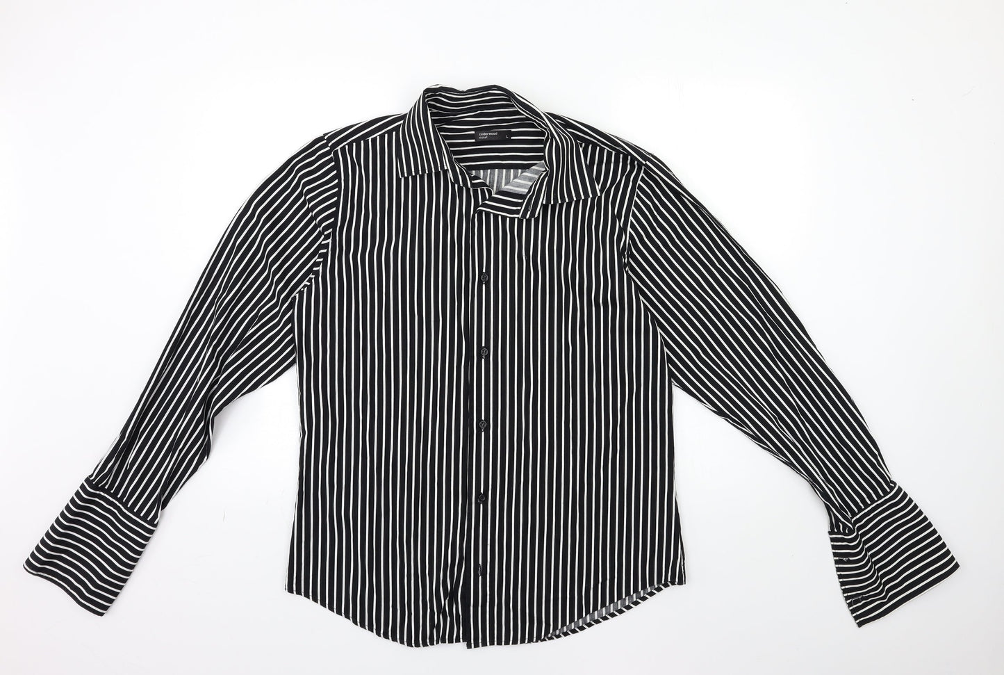 Cedar Wood State Mens Black Striped   Button-Up Size L