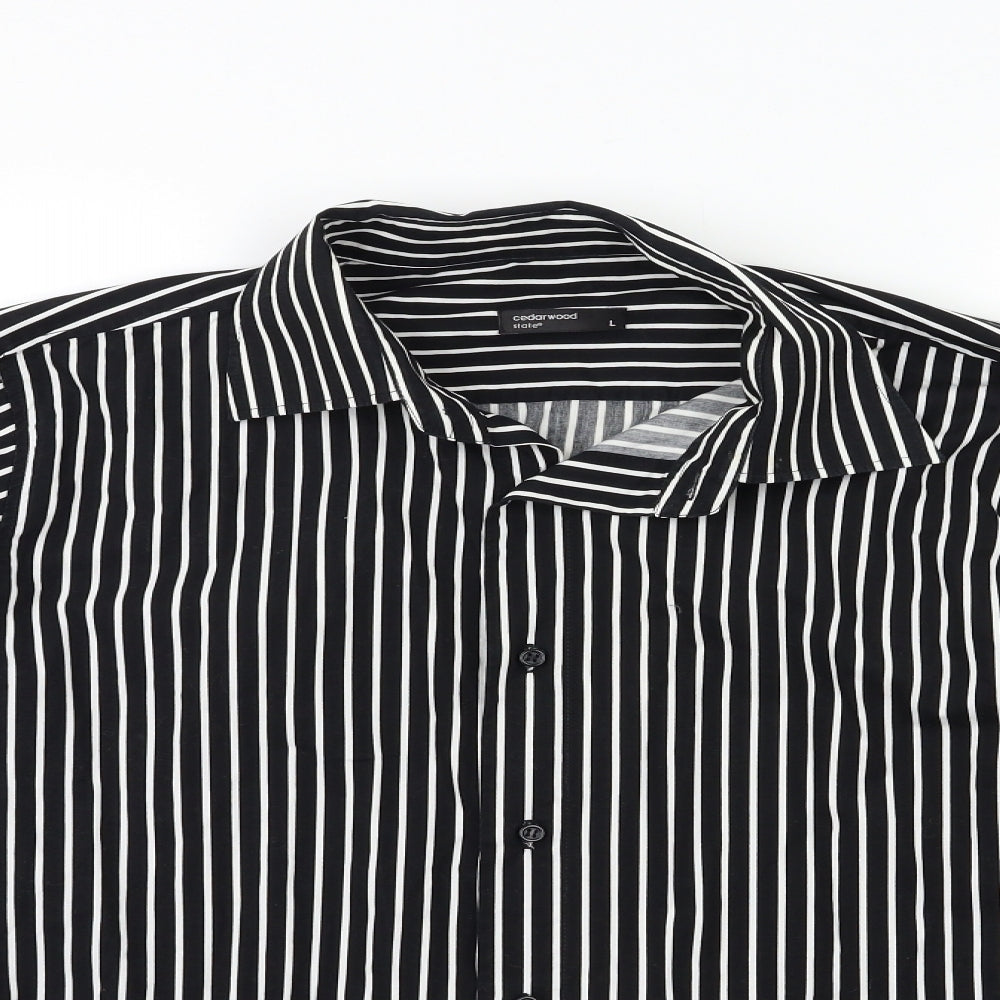 Cedar Wood State Mens Black Striped   Button-Up Size L