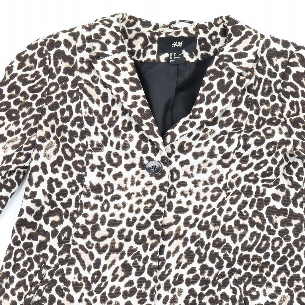H&M Womens Brown Animal Print  Jacket Blazer Size 8