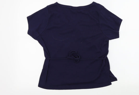 EDITIONS Womens Blue Colourblock  Basic T-Shirt Size 12