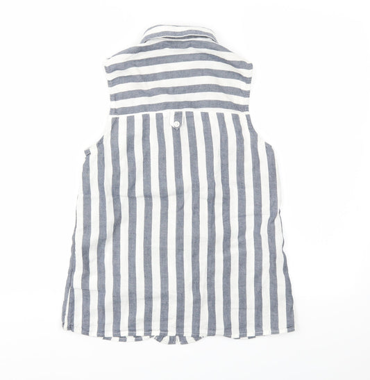 Wearhouse Womens Blue Striped  Basic T-Shirt Size 8
