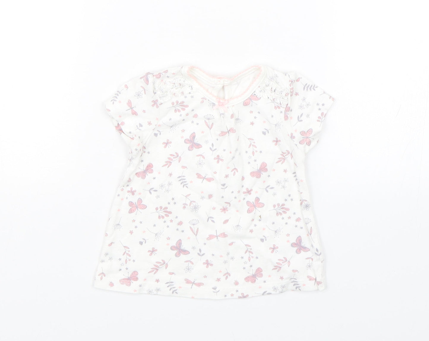 George Girls White Floral  Basic T-Shirt Size 0-3 Months  - Butterflies