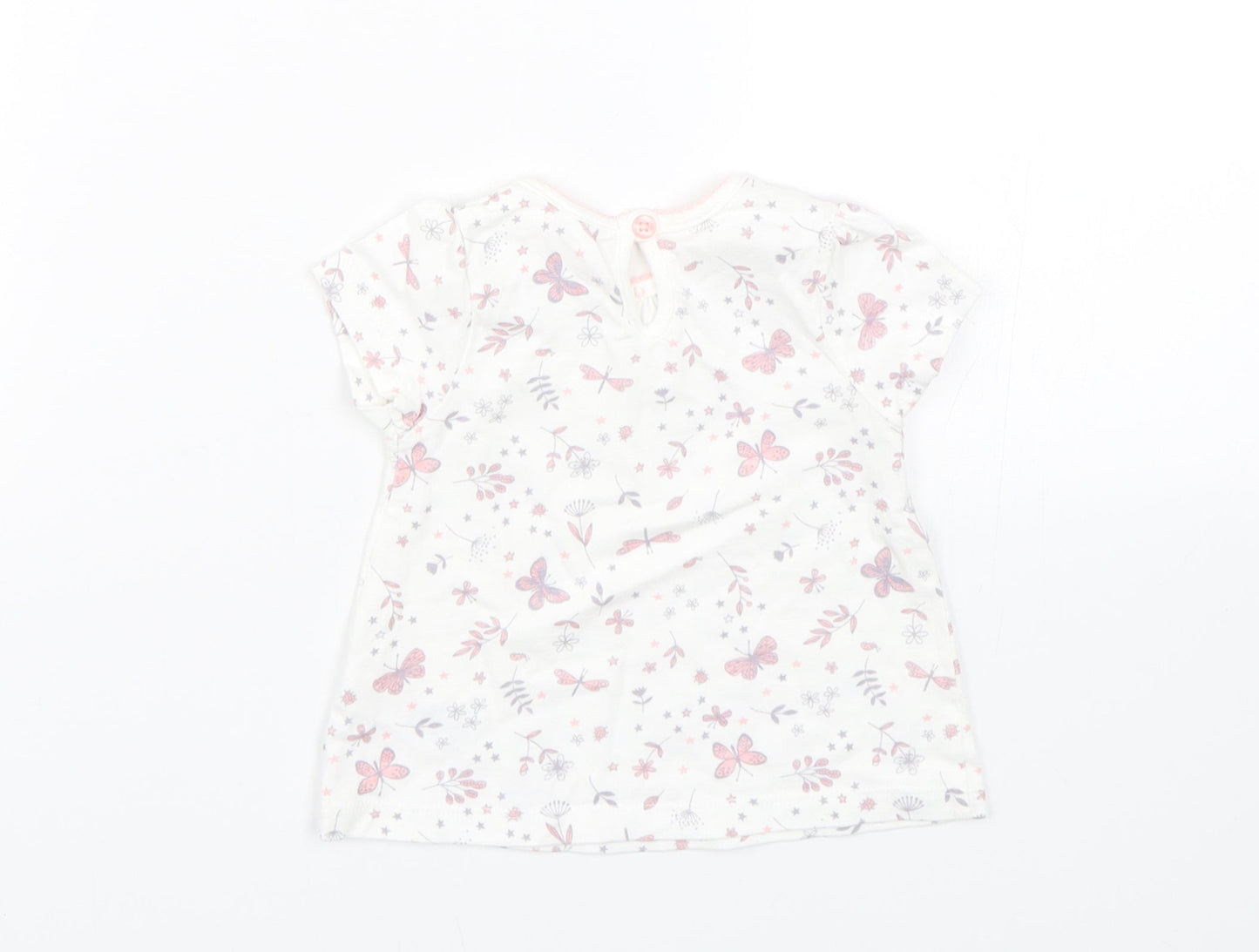George Girls White Floral  Basic T-Shirt Size 0-3 Months  - Butterflies