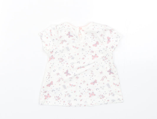 George Girls White Floral  Basic T-Shirt Size 0-3 Months  - Butterflies