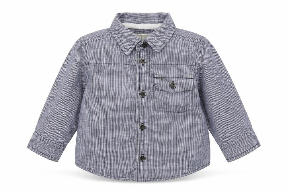 Front view of Merc Baby Blue Check Basic Button-Up, size 12-18, Months