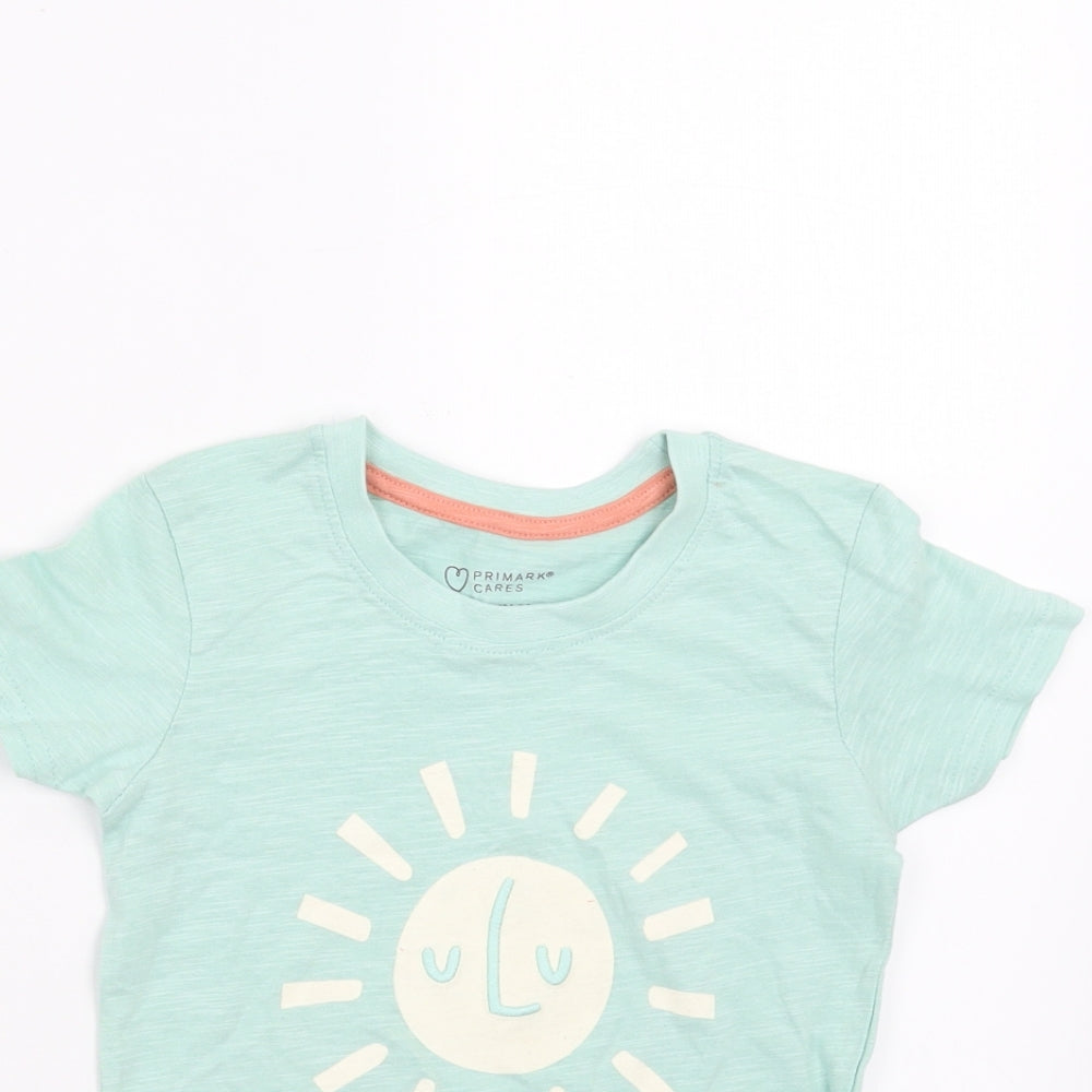 Primark Girls Green   Basic T-Shirt Size 2-3 Years  - sun