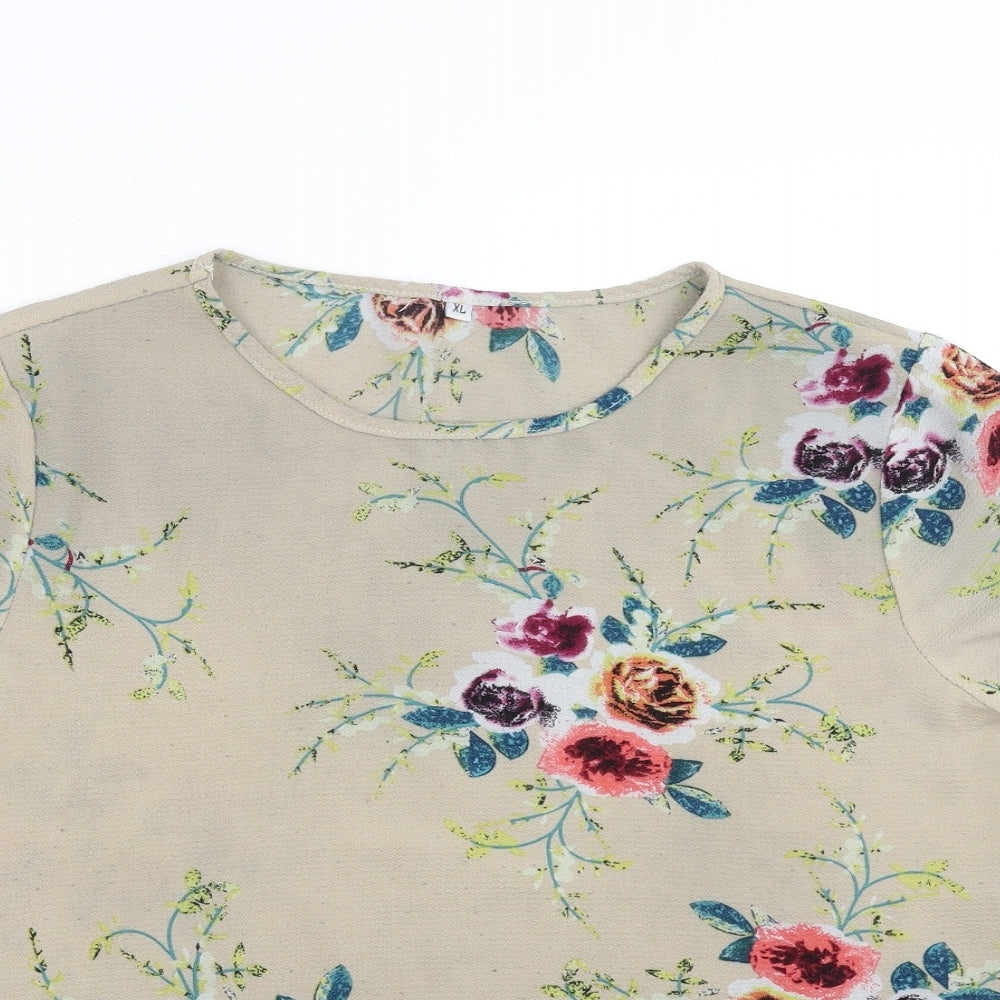 Preworn Womens Beige Floral  Basic Blouse Size XL