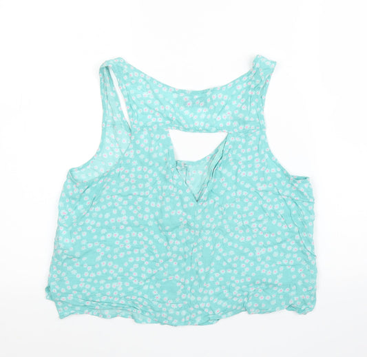 Pull&Bear Womens Green Floral  Basic Blouse Size M