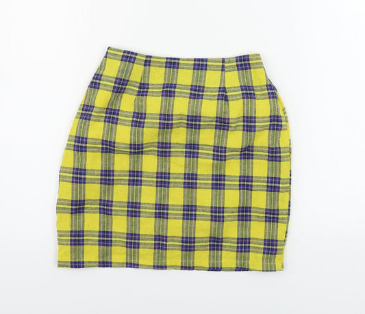 Zaful  Womens Yellow Check  A-Line Skirt Size S