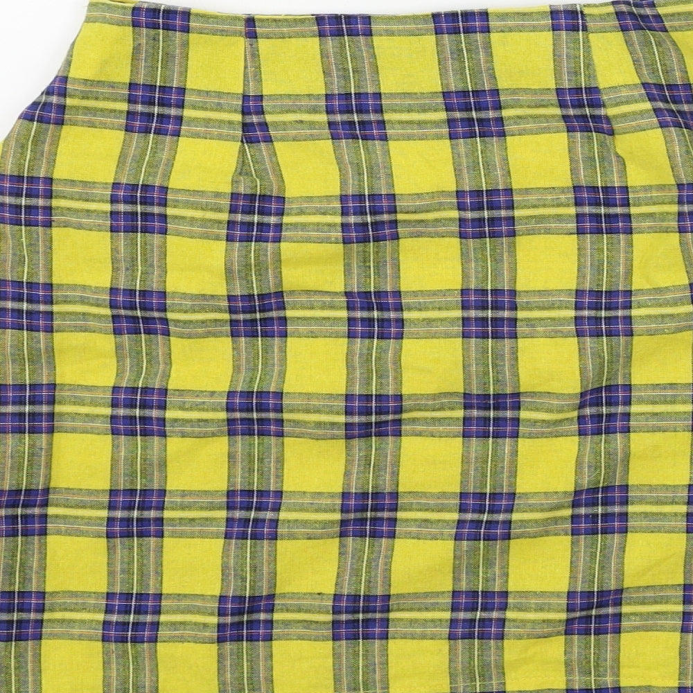 Zaful  Womens Yellow Check  A-Line Skirt Size S