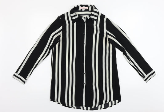 Love Sunshine  Womens Black Striped  Basic Button-Up Size 8