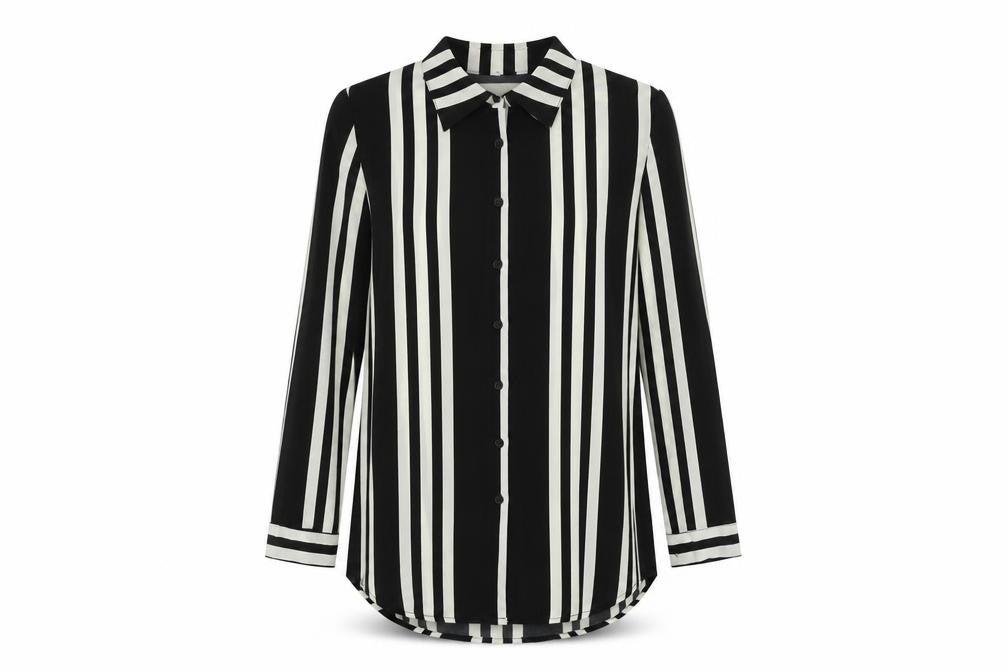Love Sunshine  Womens Black Striped  Basic Button-Up Size 8