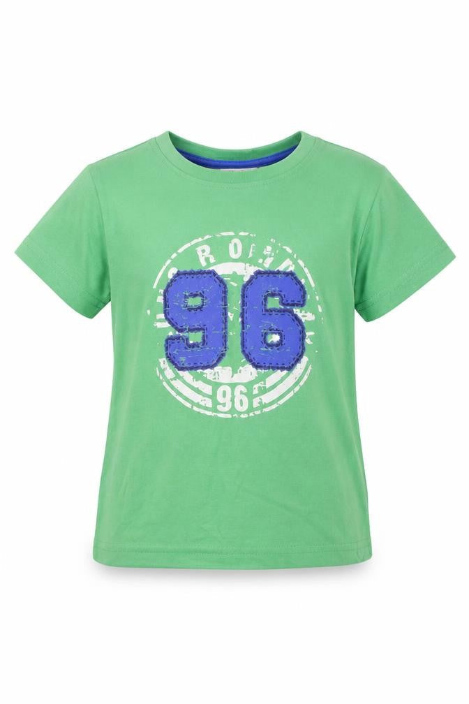 Front view of Avenue boys’ green basic t-shirt, size 18-24, months