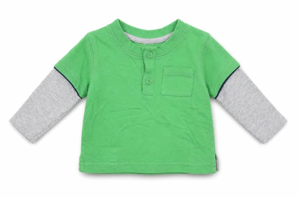 Front view of Mini Club boys’ green basic t-shirt, size 3-6, months