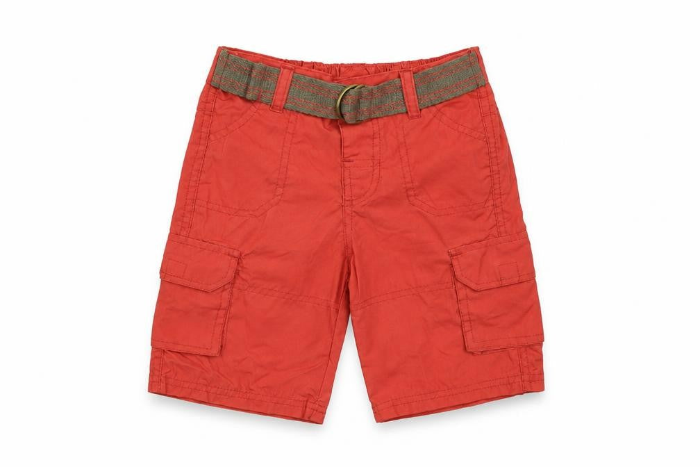 Front view of Cuddlesome boys’ red cropped trousers, size 12-18, months