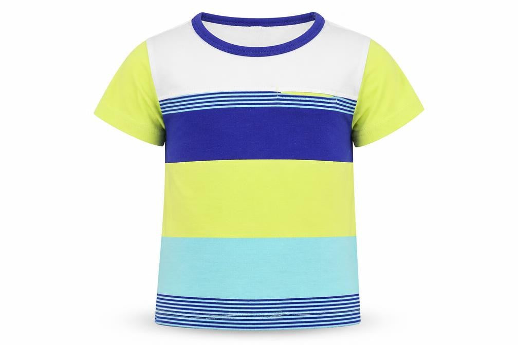 Front view of Mini Club boys’ blue basic t-shirt, size 12-18, months