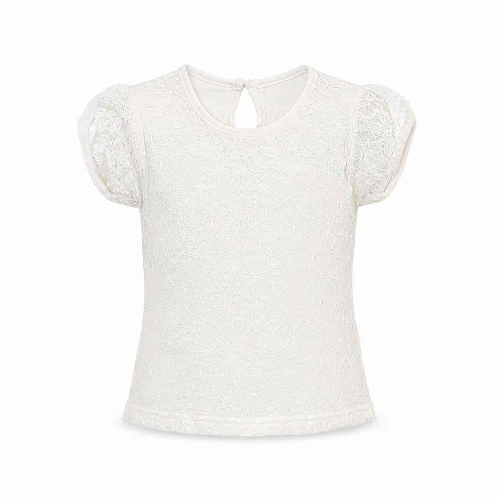 Front view of Young Dimension girls’ white basic t-shirt, size 4-5, years - washable mark