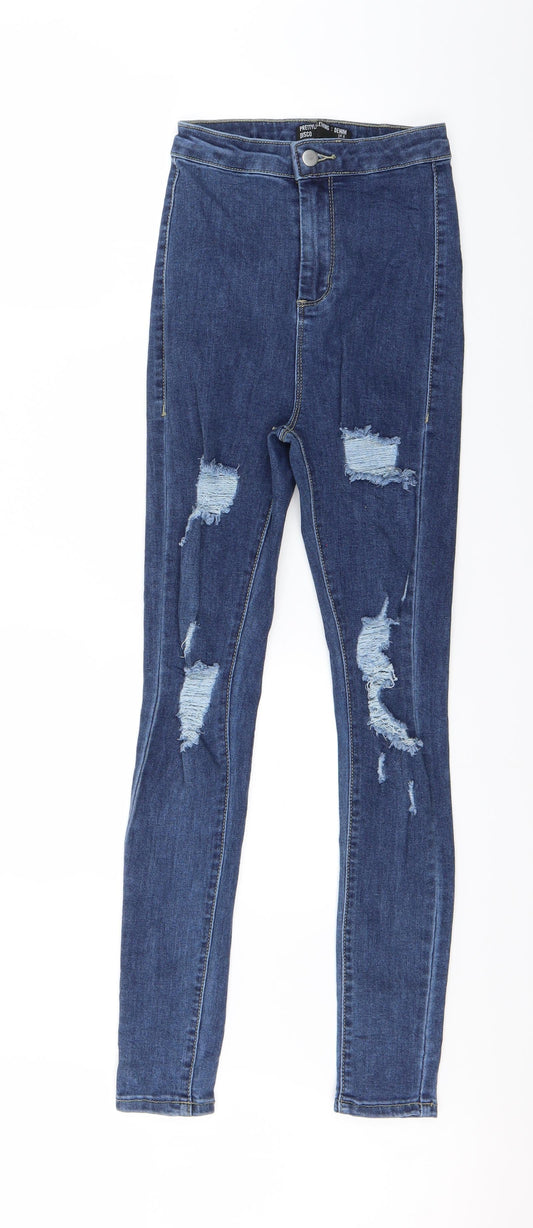 PRETTYLITTLETHING Womens Blue  Denim Skinny Jeans Size 6 L26 in