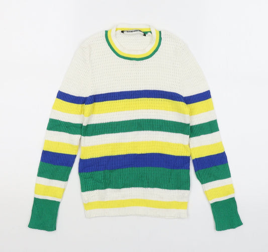 Astradivarius Womens White Striped  Pullover Jumper Size S