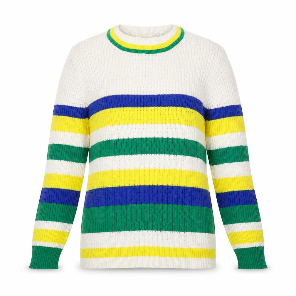 Front view of Astradivarius women’s white striped jumper, size S