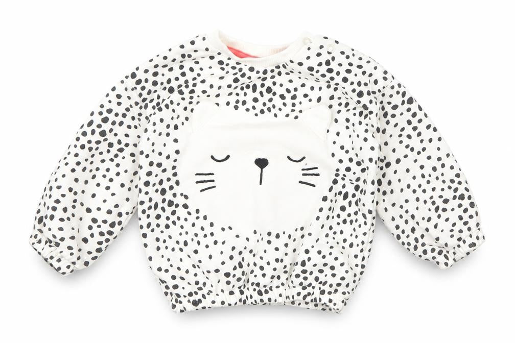 Front view of F&F girls’ white polka dot jumper, size 6-9, months