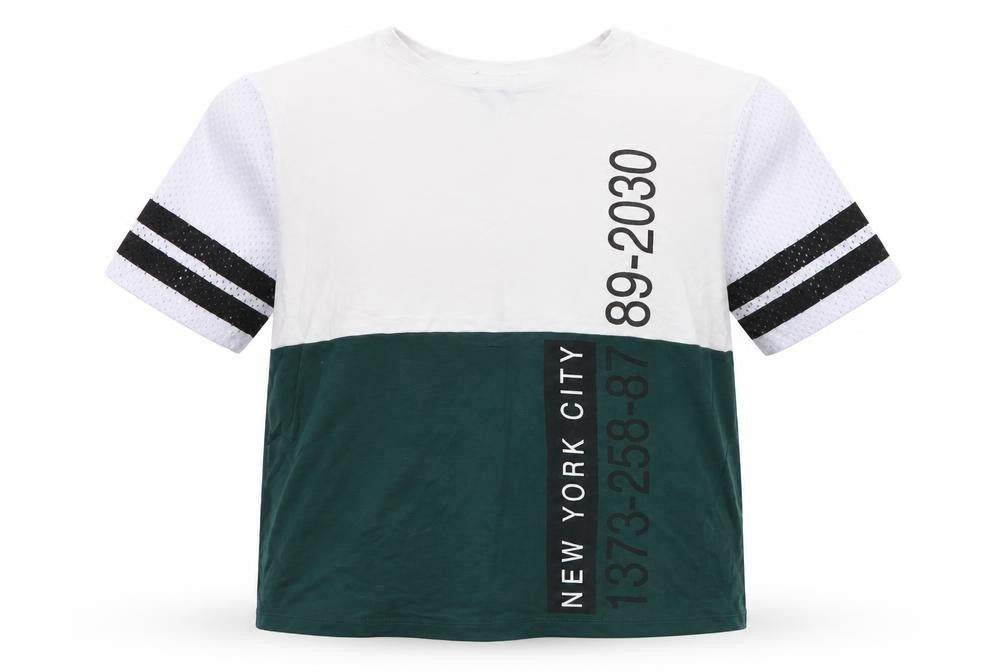 Front view of New Look girls’ white cropped t-shirt, size 9, years