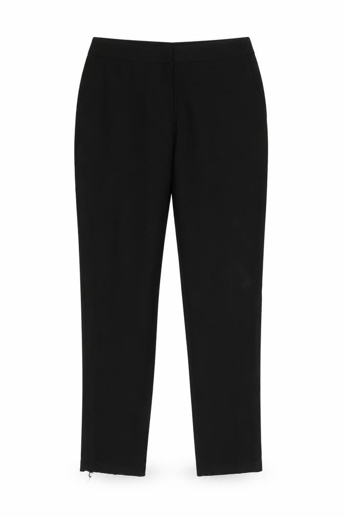 Front view of ASOS women’s black trousers, size UK 12, 27-inch leg