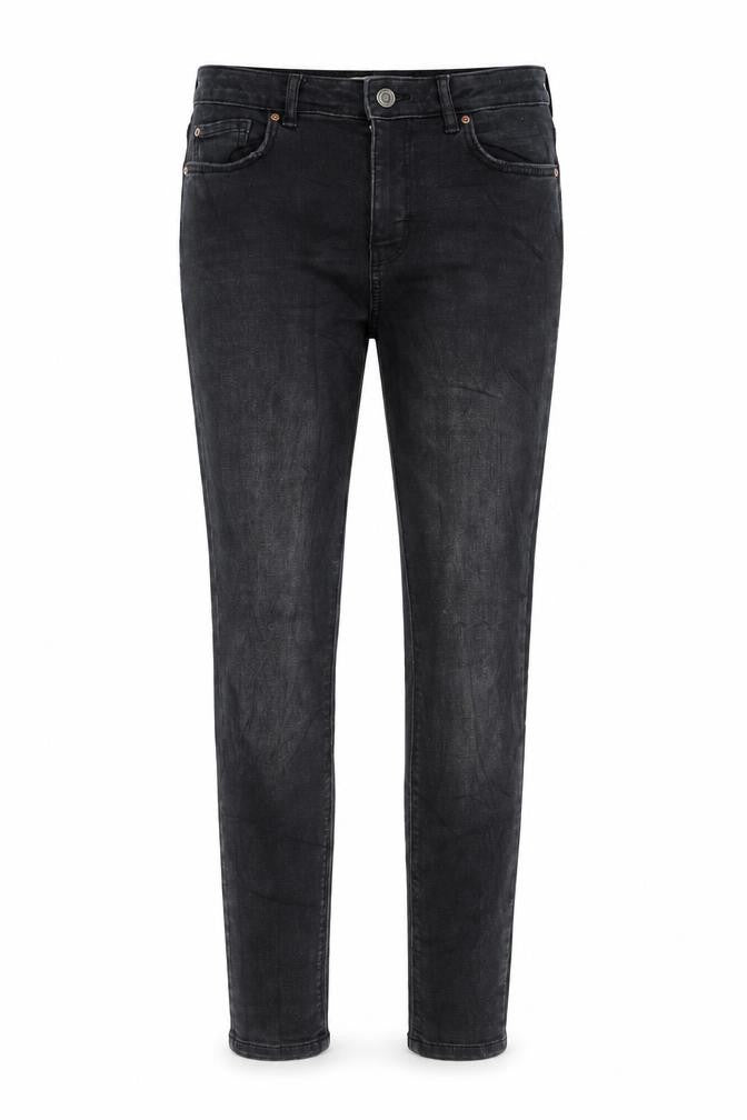 Front view of Denim & Co. women’s black denim skinny jeans, size UK 10, 28-inch leg