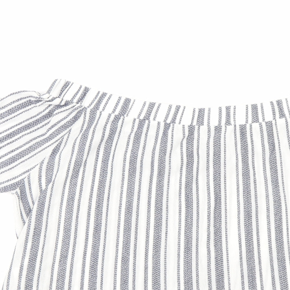 Top Shop Womens Blue Striped  Cropped Blouse Size 12