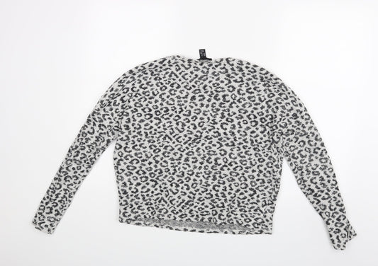 New Look Womens White Animal Print  Pullover Jumper Size M