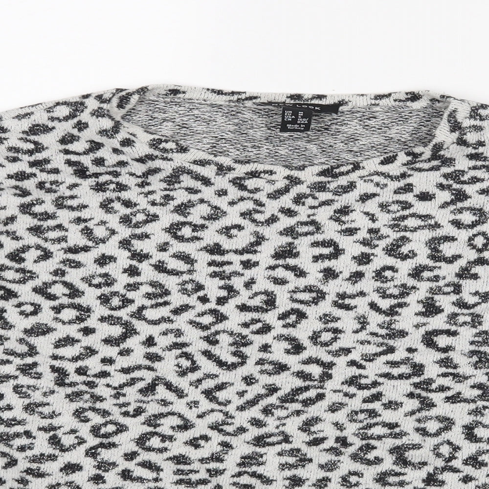 New Look Womens White Animal Print  Pullover Jumper Size M
